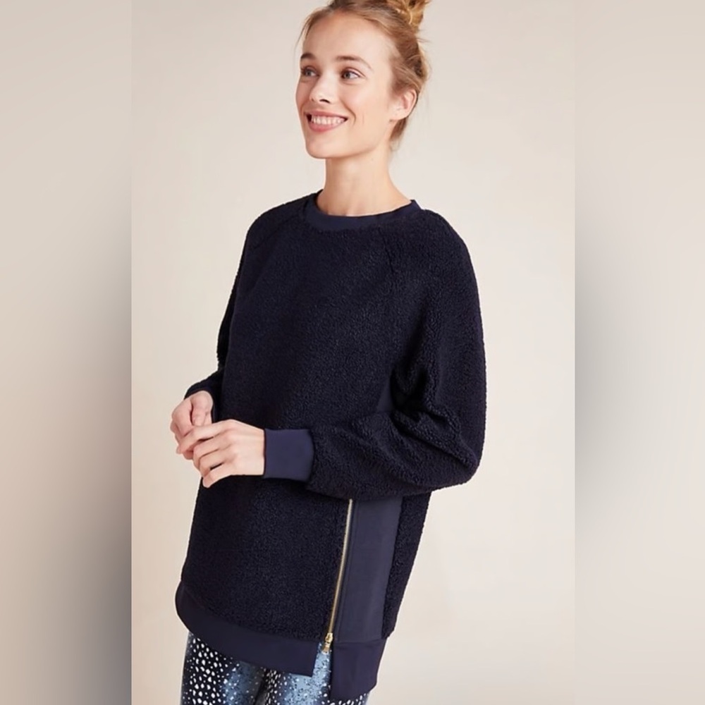 NEW VARLEY Anthropologie Navy Oakden Fleece Pullover with Side Zipper size M